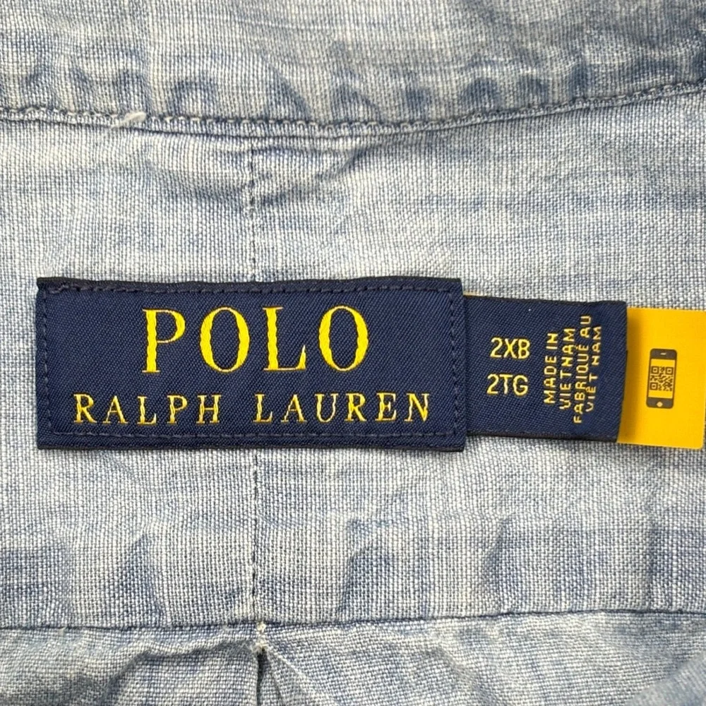 Polo Ralph Lauren Shirt Mens 2XB Blue Chambray Button Down Long Sleeve